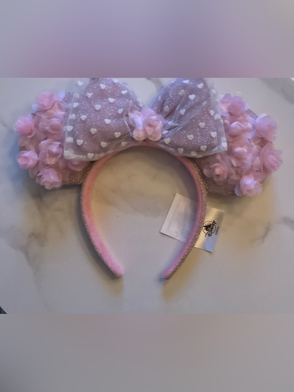 Pink Rosette Mouse Ear Headband with Bow
